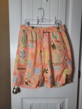 Men's Born Fly Peach Tropical Print Swim Shorts. Size 2X